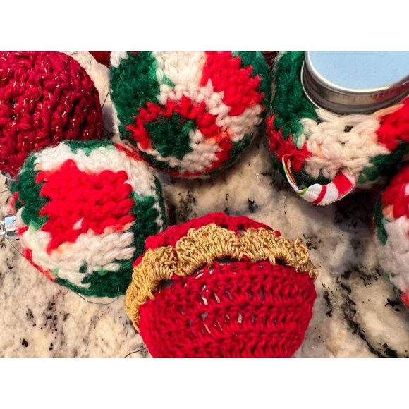 Hand Knit Crochet Christmas Holiday Ornament Lot Of 13 Balls Vintage Red Decor‎ - Picture 10 of 12
